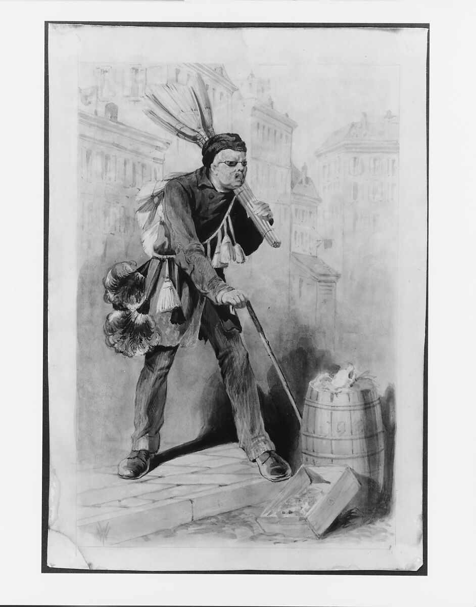 Blind Broomseller, (14th Street, New York City), Watercolor and graphite on tan wove paper, American 