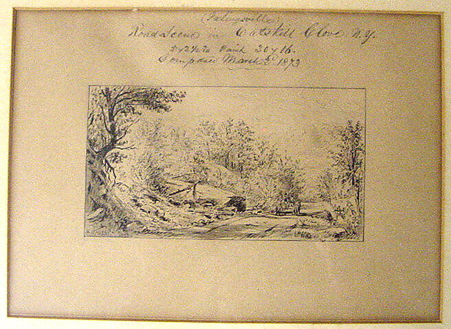 Road Scene in Catskill Clove, N.Y. (Palingsville), William Rickarby Miller (American (born England), Staindrop 1818–1893 Bronx, New York), Ink and wash on light tan wove paper, American 