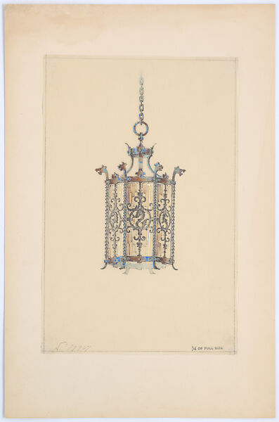 Design for hanging lantern, Louis C. Tiffany (American, New York 1848–1933 New York), Watercolor, graphite, and colored pencil on tissue mounted on board., American 