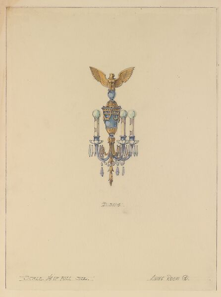 Design for wall fixture, Louis C. Tiffany (American, New York 1848–1933 New York), Graphite and colored pencil heightened with blue and gold watercolor, American 