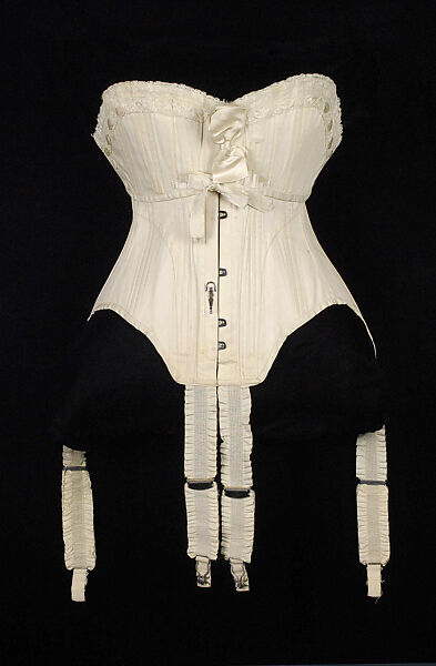 Corset, Cotton, bone, metal, elastic, probably French 