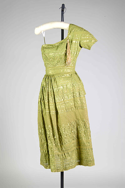 Dress, Carolyn Schnurer (American, born New York, 1908–1998 Palm Beach, Florida), Cotton, metallic, American 