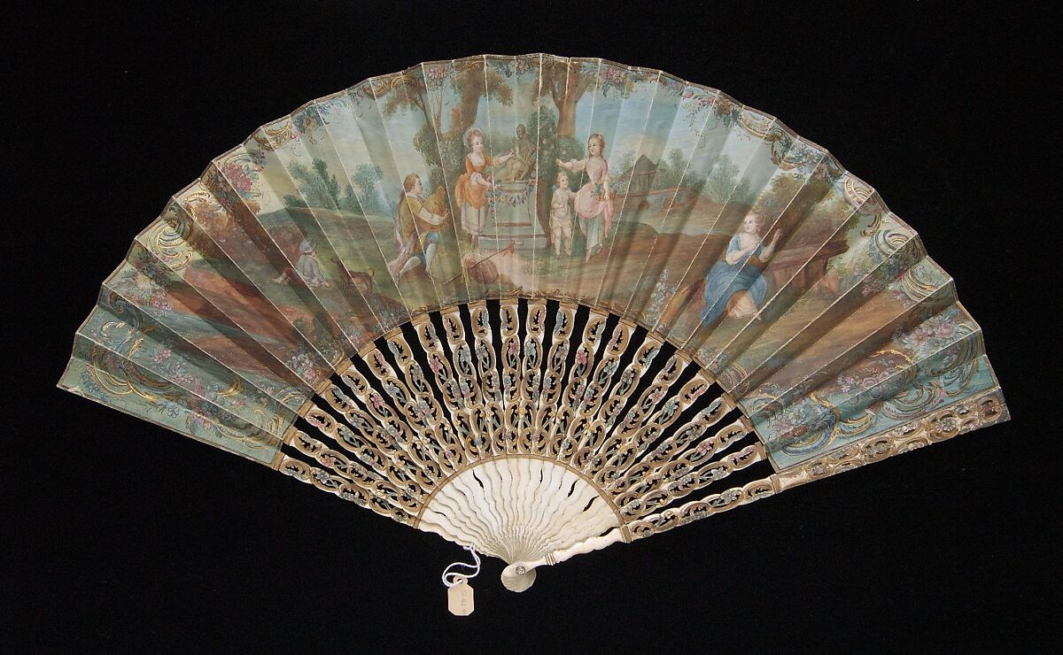 Fan, Ivory, paper, glass, French 