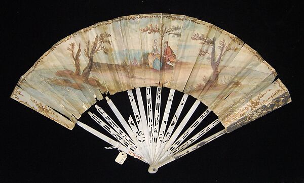 Fan, Mother-of-pearl, paper, metallic, glass, French