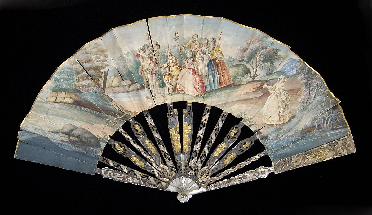 Fan, Mother-of-pearl, metallic, paper, French 