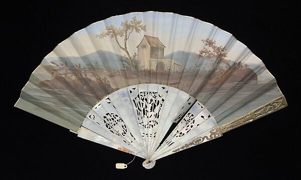Fan, Mother-of-pearl, metallic, paper, glass, French
