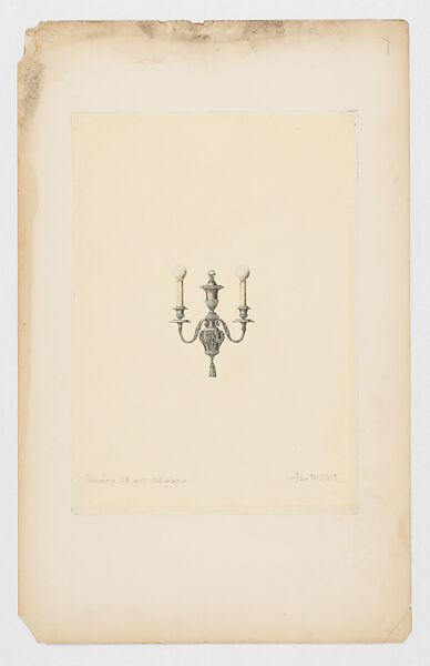 Design for sconce, Louis C. Tiffany (American, New York 1848–1933 New York), Graphite and colored pencil drawing on tissue paper pasted on heavy paper., American 