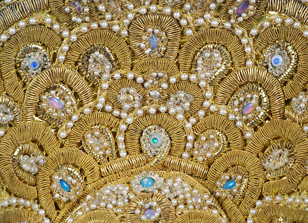 Headdress, Metal, silk, cotton, glass, pearl beads, German