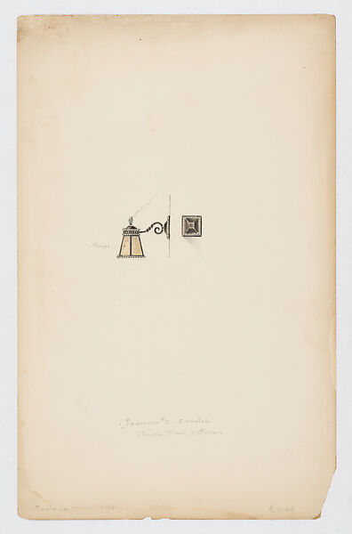 Design for wall lamp, Louis C. Tiffany (American, New York 1848–1933 New York), Graphite, watercolor and brown ink on paper, American 