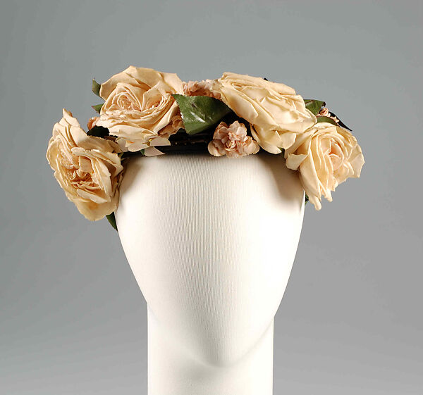 Evening headdress, Mainbocher (French and American, founded 1930), Silk, cotton, American 