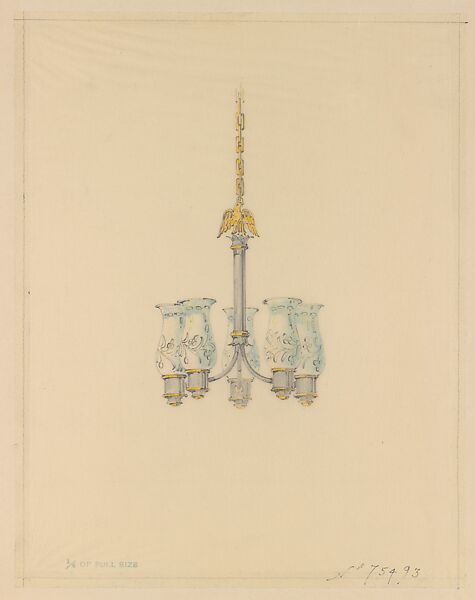 Design for hanging fixture, Louis C. Tiffany (American, New York 1848–1933 New York), Graphite, colored pencil, and gouache, American 
