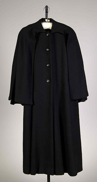 Coat, Attributed to Mainbocher (French and American, founded 1930), wool, plastic (cellulose nitrate), American 