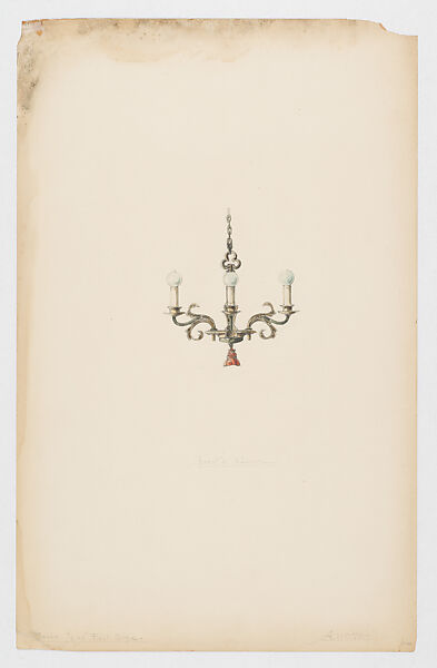 Design for hanging light fixture, Louis C. Tiffany (American, New York 1848–1933 New York), Watercolor and graphite drawing on heavy paper., American 