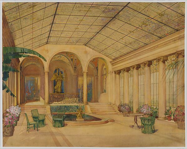 Design for garden room, Louis C. Tiffany (American, New York 1848–1933 New York), Opaque and transparent watercolor and graphite on paper, American 