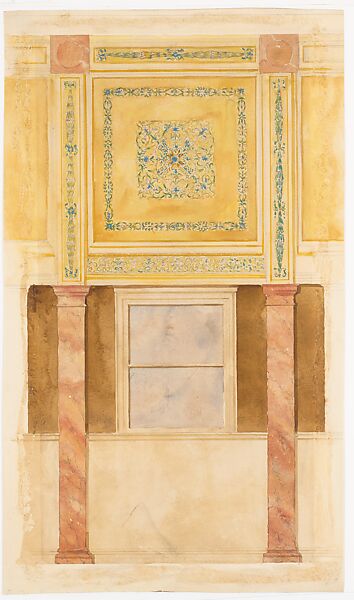 Design for wall and ceiling elevation, Louis C. Tiffany (American, New York 1848–1933 New York), Watercolor, brown ink, and graphite on paper, American
