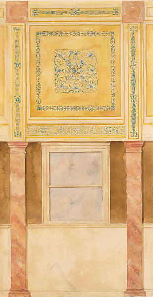 Design for wall and ceiling elevation, Louis C. Tiffany (American, New York 1848–1933 New York), Watercolor, brown ink, and graphite on paper, American 
