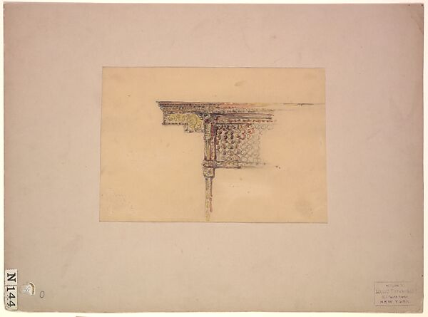 Design for architectural detail, Louis C. Tiffany (American, New York 1848–1933 New York), Watercolor and graphite on buff-colored wove paper mounted on light brown Bristol-type board, American 