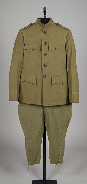 Military uniform, (a) Franklin Simon &amp; Co. (American, founded 1902), Wool, leather, cotton, American 