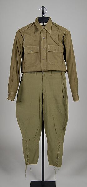 Military uniform, (a) Franklin Simon &amp; Co. (American, founded 1902), Wool, leather, cotton, American