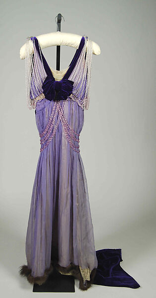 Evening dress, Silk, fur, beads, metallic, probably American 