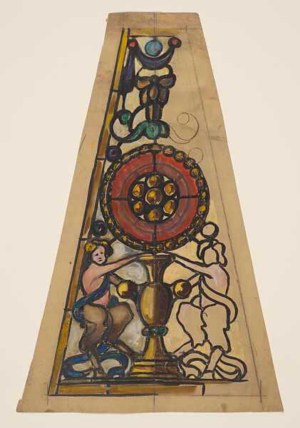 Design for a lampshade panel, Louis C. Tiffany (American, New York 1848–1933 New York), Transparent and opaque watercolor, and graphite on paper, American