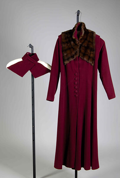 Coat, Elizabeth Hawes (American, Ridgewood, New Jersey 1903–1971 New York), Wool, fur, American 