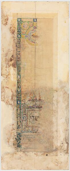Design for the Patriarchs Window, Euclid Avenue Temple, Cleveland, Ohio, Louis C. Tiffany (American, New York 1848–1933 New York), Transparent and opaque watercolor and graphite on paper mounted on paper board in original mat., American