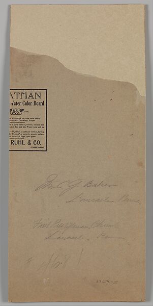 Suggestion of window for Mr. C. J. Baker, First Presbyterian Church, Lancaster, Pennsylvania, Louis C. Tiffany (American, New York 1848–1933 New York), Watercolor, graphite, gouache and black ink on paper mounted on board in original double matt, American