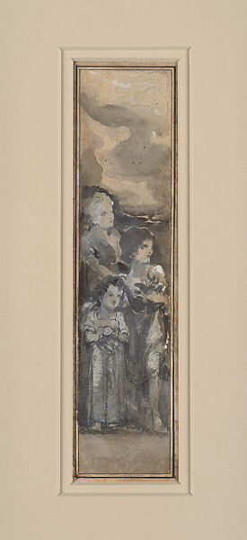 Design for window, Louis C. Tiffany (American, New York 1848–1933 New York), Grisaille heightened with white gouache, graphite, pen and ink on paper mounted on board in original double matt, American 