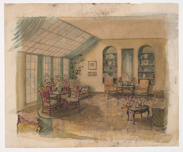 Design for interior, Louis C. Tiffany (American, New York 1848–1933 New York), Opaque and transparent watercolor and graphite on paper, American 