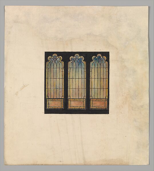 Design for three windows, Louis C. Tiffany (American, New York 1848–1933 New York), Watercolor, black ink, and graphite on paper mounted on board, American 