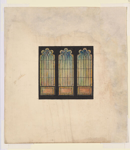 Design for three windows, Louis C. Tiffany (American, New York 1848–1933 New York), Watercolor, black ink, and graphite on paper mounted on board, American