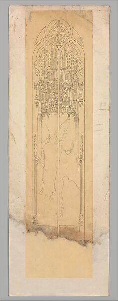 Design for double-lancet window, Louis C. Tiffany (American, New York 1848–1933 New York), Graphite on tissue paper mounted on board, American 