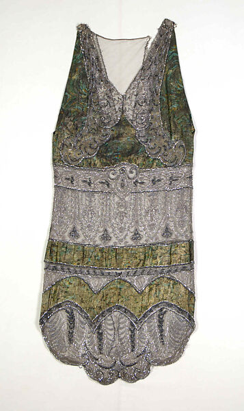 Evening dress, Silk, metallic, beads, sequins, French
