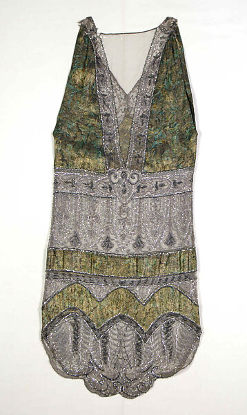 Evening dress, Silk, metallic, beads, sequins, French 