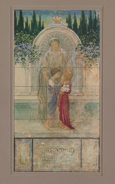 Design for a window, Charity, Buford and Strother Memorial, St. Paul's Episcopal Church, Richmond, Virginia, Louis C. Tiffany (American, New York 1848–1933 New York), Watercolor, gouache, graphite, and POP (print out paper) photograph on wove paper, American 
