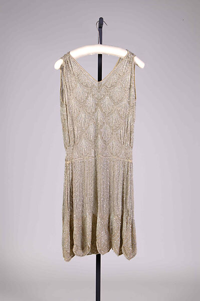 Evening dress, Silk, beads, rhinestones, metallic, American 