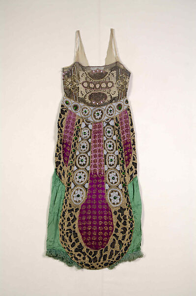 Evening dress, Silk, beads, metallic, probably French 