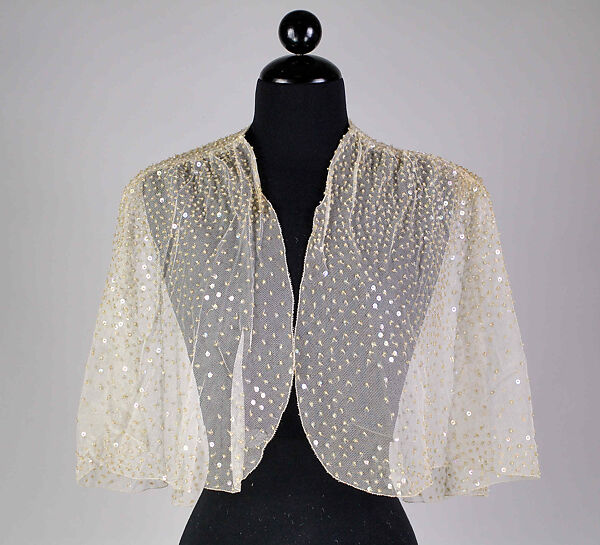 Evening cape, Silk, sequins, American 