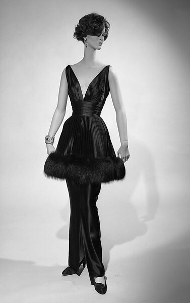 Evening dress, Traina-Norell (American, founded 1941), Silk, fur, American