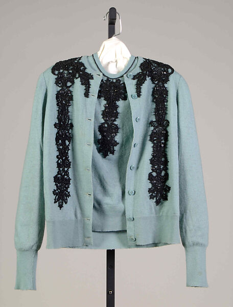 Evening sweater set, Attributed to Mainbocher (French and American, founded 1930), Wool, beads, American 