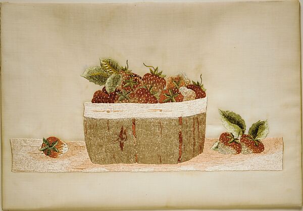Needlework Picture, Embroidered silk thread on linen, American 
