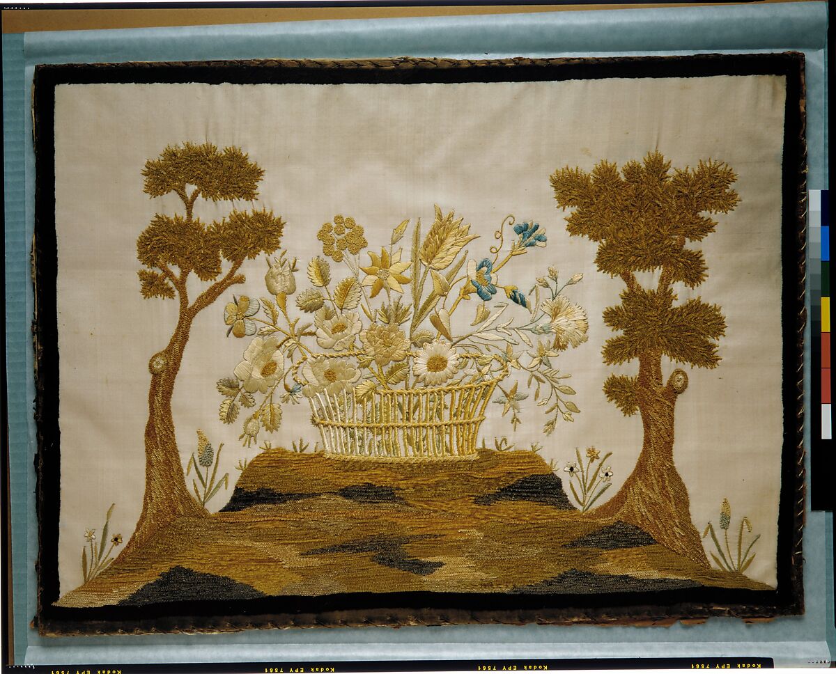 Needlework Picture, Silk and chenille thread embroidered on silk, American 