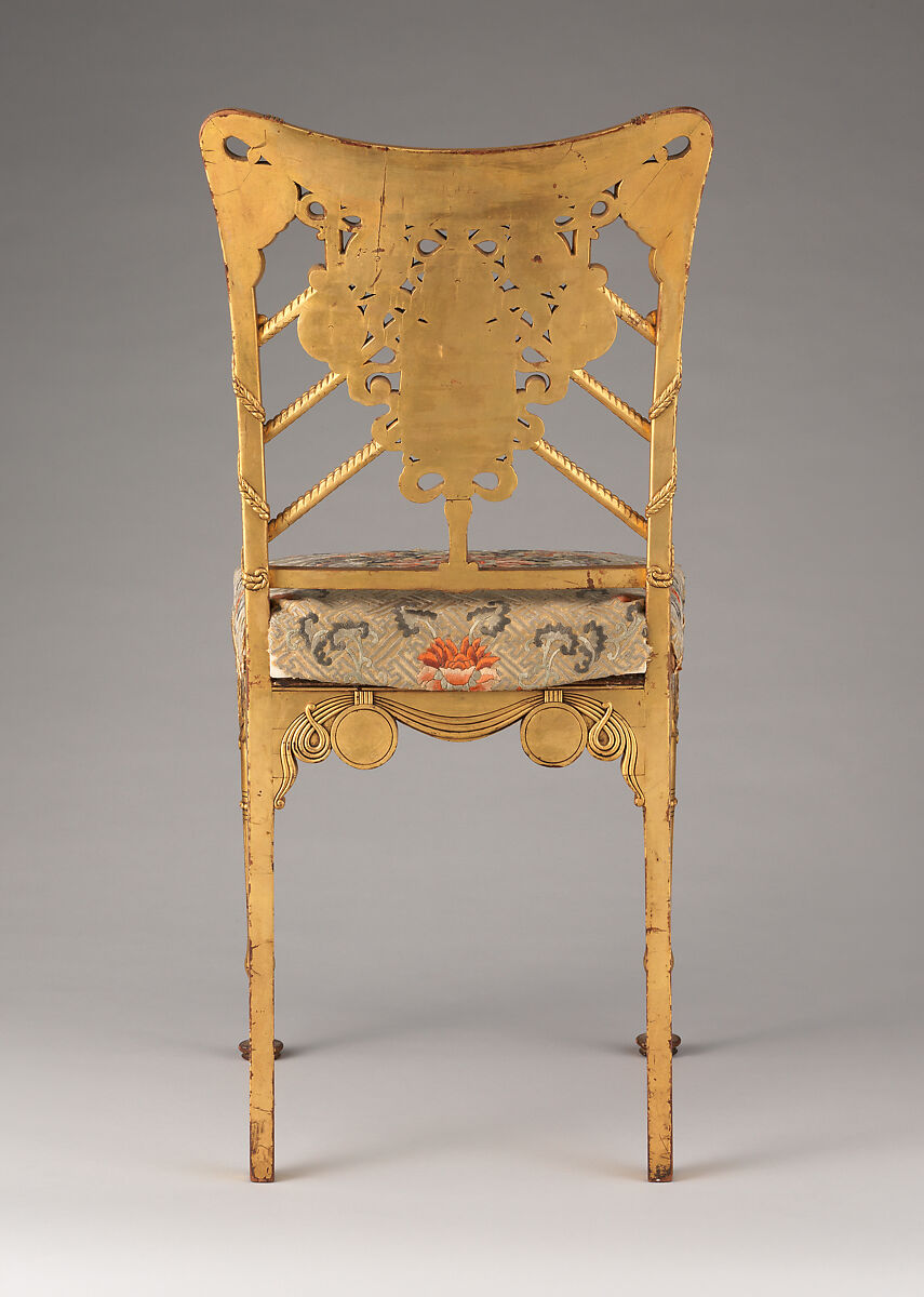 Side Chair, Herter Brothers (German, active New York, 1864–1906), Gilded maple, inlaid with mother-of-pearl, and modern upholstery, American
