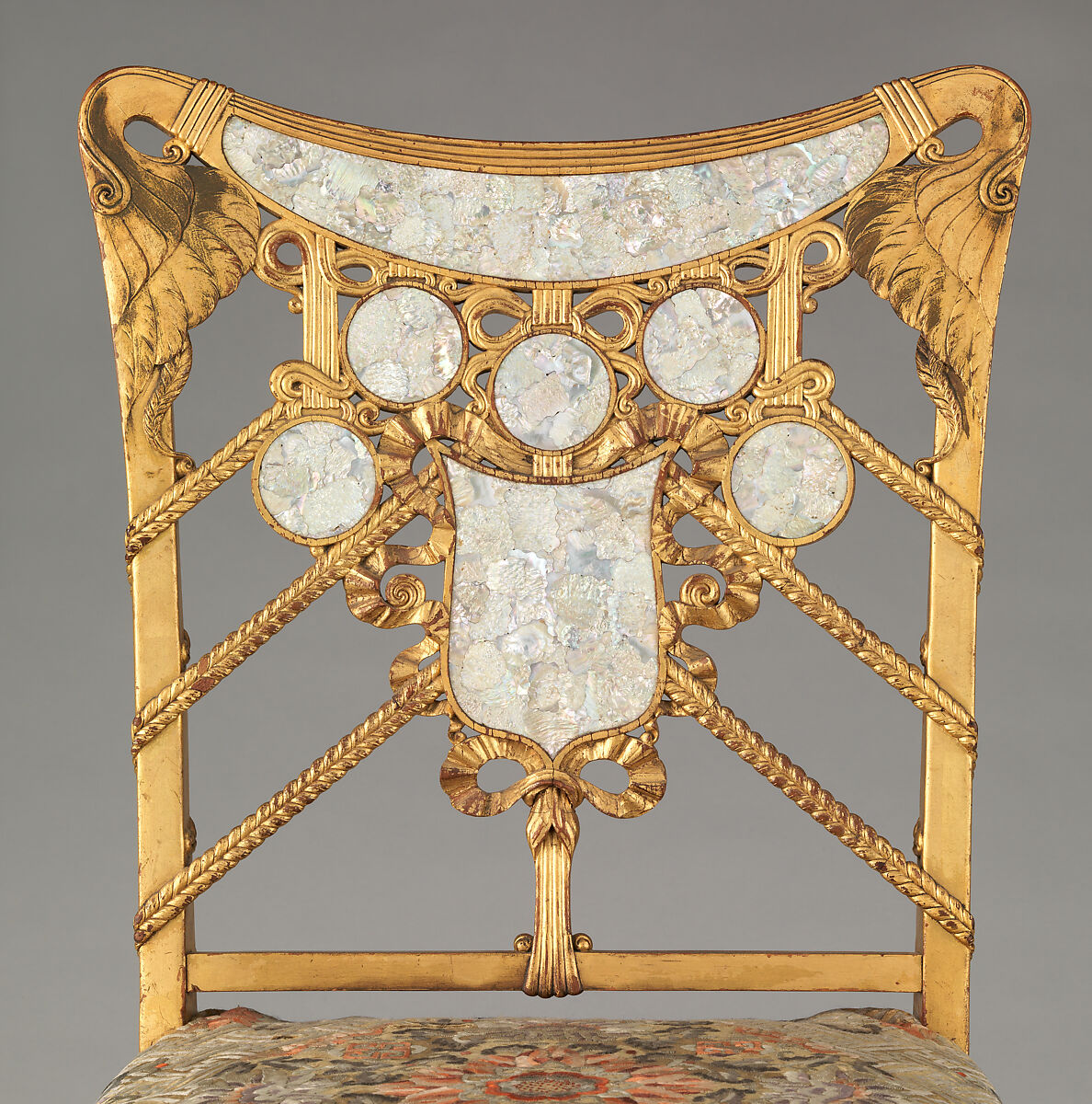 Side Chair, Herter Brothers (German, active New York, 1864–1906), Gilded maple, inlaid with mother-of-pearl, and modern upholstery, American
