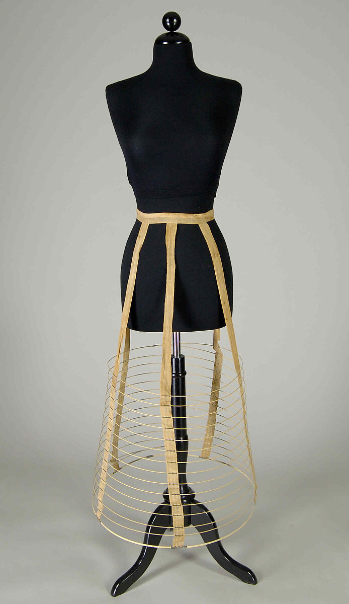 Cage crinoline, Linen, metal, American 