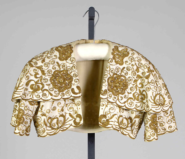 Evening bolero, House of Balenciaga (French, founded 1937), Linen, metallic, sequins, French 