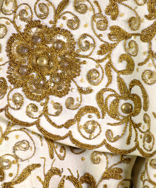 Evening bolero, House of Balenciaga (French, founded 1937), Linen, metallic, sequins, French