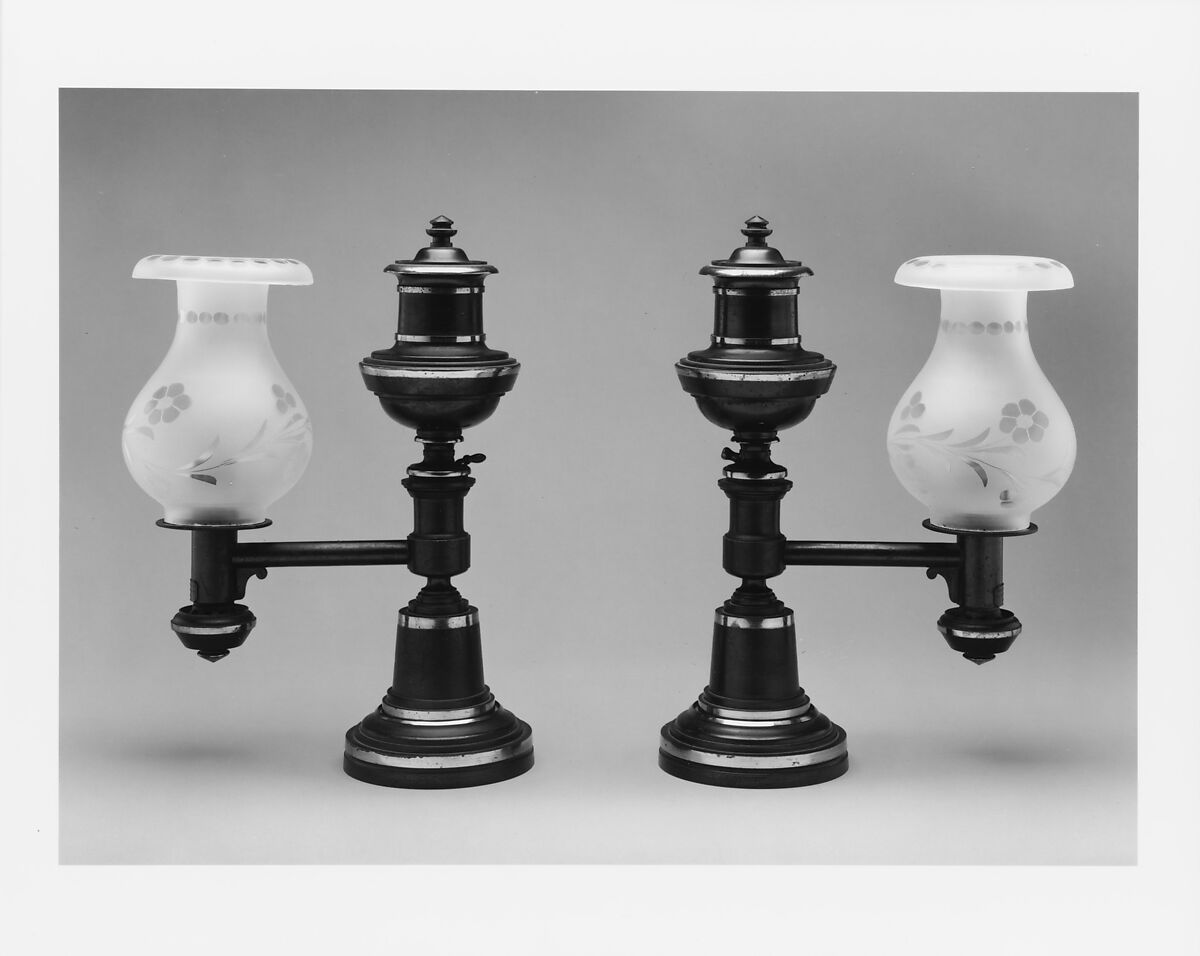 Argand Lamp, Henry N. Hooper and Company (ca. 1831–68), Brass and glass, American