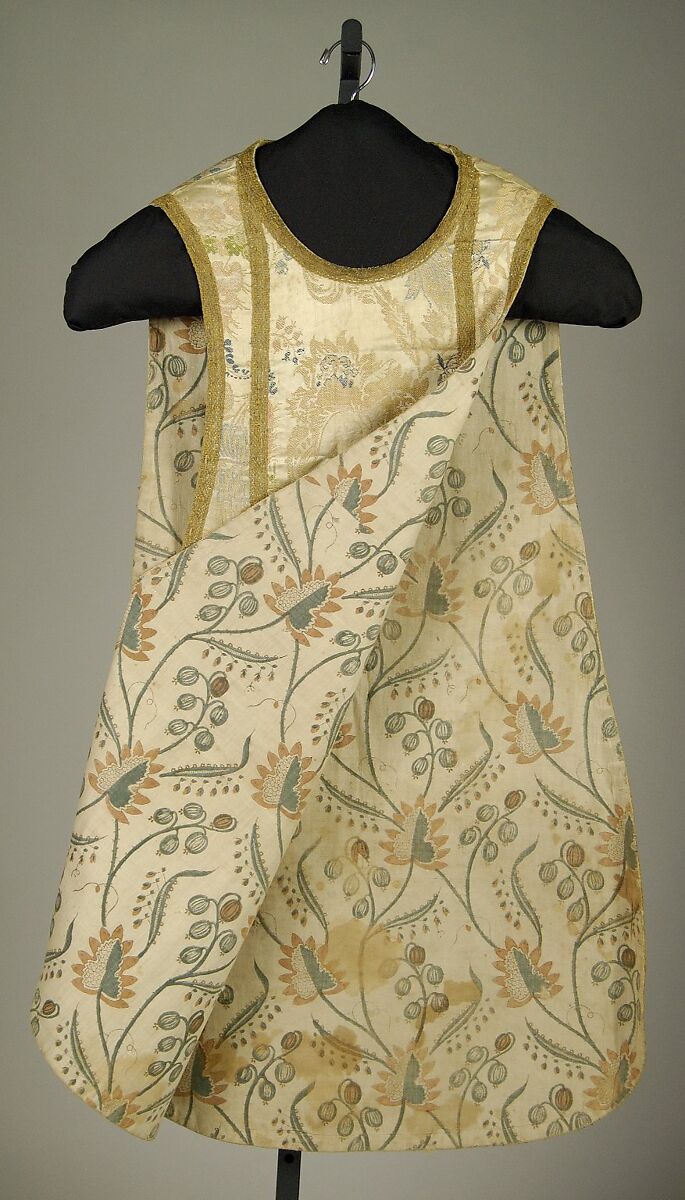 Chasuble, Silk, metallic, cotton, probably Italian or French, and Indian